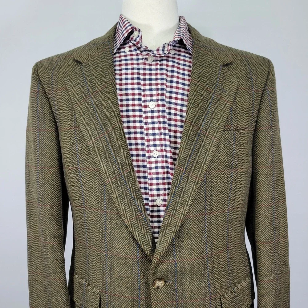 VTG Corbin Men's Tweed Sport Coat Blazer Two Button Plaid Herringbone Size 42R‎